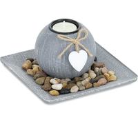 relaxdays Porte-bougies à chauffe-plat avec plateau & pierres