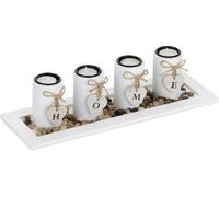 relaxdays Porte-bougies à chauffe-plat avec plateau & pierres