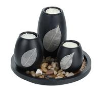 relaxdays Porte-bougies à chauffe-plat avec plateau & pierres