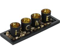 relaxdays Porte-bougies à chauffe-plat "Home" avec plateau