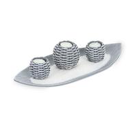 Relaxdays Porte-bougies avec plateau, 3 bougeoirs, sable, déco de table, salon, chambre, photophores, gris/blanc