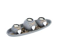 Relaxdays Porte-Bougies avec Plateau, 38 cm, Boucles & cœurs, décoration de Table, Salon, Chambre, bougeoir, Gris/Blanc