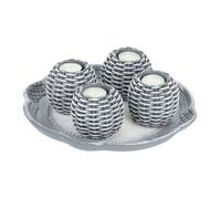 Relaxdays Porte-bougies avec plateau, 4 bougeoirs, sable décoratif, déco bougies, salon, chambre, cuisine, gris/blanc