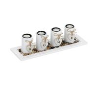 Relaxdays Porte-Bougies avec Plateau et Pierres décoratives, 39,5 cm, déco Table Salon, Salle à Manger, bougeoir, Blanc