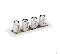 Relaxdays Porte-bougies avec plateau et pierres décoratives, 39,5 cm, déco table salon, salle à manger, bougeoir, blanc