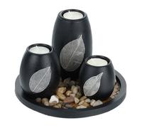 Relaxdays Porte-bougies avec plateau rond, bougeoir, pierres décoratives, 19,5 cm, déco salon, chambre, noir/marron