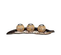 relaxdays Set 3 photophores, Décoration de Table, Feuille en Bois, Pierres décoratives bougeoirs, Marron