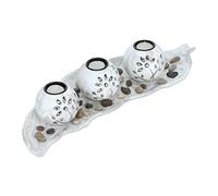 Relaxdays Porte-Bougies lot, 3 bougeoirs Rond pour Bougies Chauffe-Plat, Plateau Forme Feuille, Pierres, Gris-Blanc