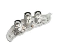 Relaxdays Porte-bougies lot avec plateau et pierres, 50,5 cm, déco table salon, style maison de campagne, beige/blanc