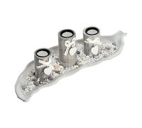 Relaxdays Porte-Bougies lot avec Plateau et Pierres, 50,5 cm, déco Table Salon, Style Maison de Campagne, Beige/Blanc