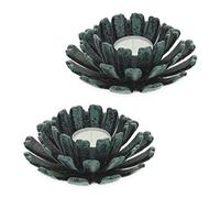 Relaxdays Porte-Bougies, Lot de 2, Design Fleur, bougeoir Fonte, intérieur, extérieur, HxD: 6x13,5 cm, Vert