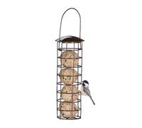 Relaxdays Support à Boules de Graisse pour Oiseaux Sauvages, Suspendre, avec Toit, H x D : 31 x 8,5 cm, Marron