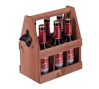 Relaxdays Porte-Bouteille en Bois, avec décapsuleur, 6 Bouteilles, Marron | caisson, cadeau pour la fête des pères