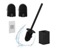 Relaxdays Porte-Brosse, Brosse Incluse, Montage Mural, Acier INOX et Plastique, H x L x P : 40 x 9,5 x 10 cm, Noir