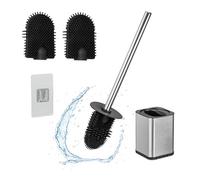 Relaxdays Porte-Brosse, Brosse Incluse, Montage Mural, Acier INOX et Plastique, H x L x P : 40 x 9,5 x 10 cm, argenté