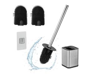 Relaxdays Porte-Brosse, Brosse Incluse, Montage Mural, Acier INOX et Plastique, H x L x P : 40 x 9,5 x 10 cm, argenté