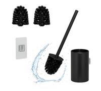 Relaxdays Porte-Brosse, Brosse Incluse, Montage Mural, sans perçage, Acier INOX et Plastique, HLP 40,5 x 9 x 10 cm, Noir