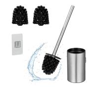 Relaxdays Porte-Brosse, Brosse Incluse, Montage Mural, sans perçage, Acier INOX et Plastique, HLP 40,5x9x10 cm, argenté