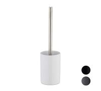 Relaxdays Porte Brosse WC céramique avec Brosse WC et tête Changeable poignée en métal Rond 36 cm, Blanc