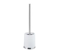 Relaxdays Porte brosse WC plastique avec brosse WC et tête changeable poignée en métal rond 37 cm, blanc