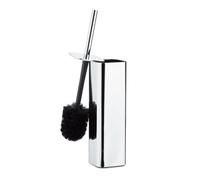 Relaxdays Porte brosse WC support brosse toilettes mural argenté réfléchissant HxlxP: 38,5 x 8 x 8 cm, argent/noir