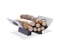 Relaxdays Porte-bûches de cheminée porte-revues inox métal moderne bois HxlxP: 16 x 41 x 33 cm, argenté