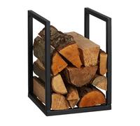 Relaxdays Porte-bûches, métal, H x L x P : 40 x 30 x 30 cm, rangement intérieur, empilage, bois de chauffage, noir