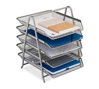 Relaxdays Porte-courriers, Support Documents en Format A4, 5 Compartiments, 37,5 x 30 x 35 cm, Aspect Maille, argenté
