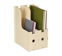 Relaxdays Porte-documents, 2 compartiments, format A4, cahiers & dossiers, bureau et école, range-magazines, MDF, nature
