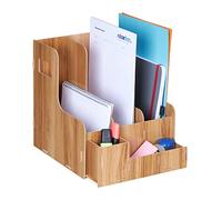 Relaxdays Porte-Documents, 3 Compartiments, Format A4, Organiseur Bureau, Travail et école, Rangement, MDF, Marron