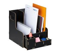 Relaxdays Porte-documents, 3 compartiments, format A4, organiseur bureau, travail et école, rangement, MDF, noir