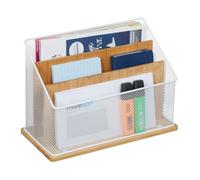 Relaxdays Porte-Documents 3 Compartiments, H x L x P : 20x29x14cm, métal-Bambou, Range-dossiers Non-Fixe, Nature - Blanc