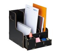 Relaxdays Porte-Documents, 3 Compartiments, Format A4, Organiseur Bureau, Travail et école, Rangement, MDF, Noir