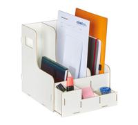 Relaxdays Porte-Documents, 3 Compartiments, Format A4, Organiseur Bureau, Travail et école, Rangement, MDF, Blanc