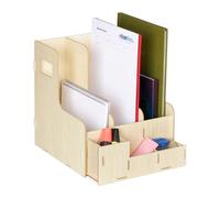 Relaxdays Porte-Documents, 3 Compartiments, Format A4, Organiseur Bureau, Travail et école, Rangement, MDF, Nature