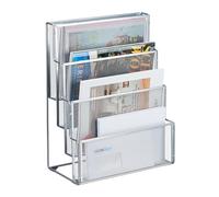 Relaxdays Porte-Documents, métal, 4 Compartiments, pour Lettres et Magazines, H x L x P : 43 x 33 x 18 cm, argenté