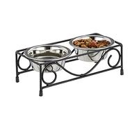 Relaxdays Porte-gamelles, pour Chiens et Chats, 2 écuelles, chacune ayant Un Volume de 300 ML, Noir/argenté