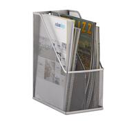 Relaxdays Porte-magazines 2 compartiments porte-journaux revues porte-documents métal A4 à C4, argent