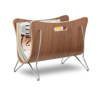 Relaxdays Porte-magazines en bois porte-revues support pour journaux poignée design rétro moderne HxlxP: 30 x 37 x 25 cm, marron
