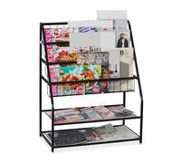 Relaxdays Porte-Magazines, HLP: 81 x 67 x 37 cm, Porte-revues en métal, à Poser au Sol, Salon, Chambre, Noir