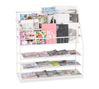 Relaxdays Porte-Magazines, XL, HLP: 96 x 97 x 37 cm, Porte-revues en métal, à Poser au Sol, Salon, entrée, Blanc