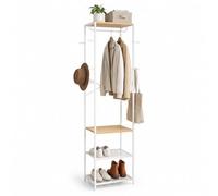 Relaxdays Porte-manteau, 4 tablettes et 8 crochets, blanc nature