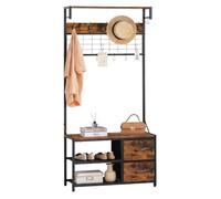Relaxdays Porte-Manteau, Banc avec étagère à Chaussures et 2 tiroirs, métal Effet Bois, HxLxP: 176x80x30 cm, Marron
