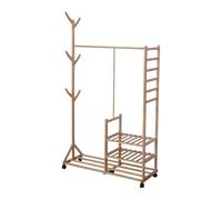 Relaxdays Porte-Manteau Bambou 4 Niveaux, Tringle, 6 Crochets, roulante, Naturel 176x100x38 cm