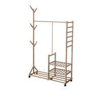 Relaxdays Porte-Manteau Bambou 4 Niveaux, Tringle, 6 Crochets, roulante, Naturel 176x100x38 cm