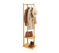 Relaxdays Porte-Manteau Bambou et MDF, 155 x 38 x 30 cm, 2 tablettes, 3 Crochets, Tringle, Naturel, entrée