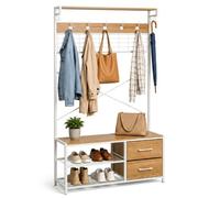 Relaxdays Porte-Manteau avec Banc à Chaussures, Aspect Bois Blanc | 2 tiroirs & crochets, pour couloir/entrée