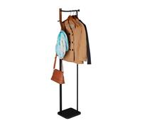 Relaxdays Porte-manteau, métal & bois, moderne, 3 crochets & tringle à vêtements, HLP 173 x 30 x 25 cm, noir-marron