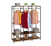 Relaxdays Porte-Manteau, Ouvert, Armoire, étagères et Tringle, H x L x P : 180 x 141 x 40 cm, métal, Noir/Marron
