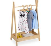 Relaxdays Portant à vêtements pour Enfant, H x l x P : 98,5 x 62 x 40 cm, à 3 cintres, Tringle à vêtements et étagère, pour Enfant, Naturel
